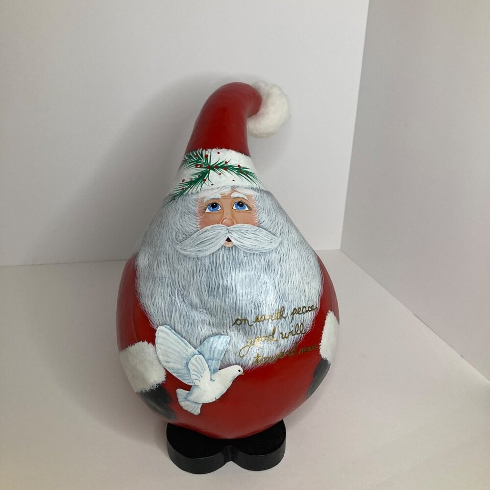 Handpainted Old World Santa Dove Gourd "Peace Goodwill‎ toward Men" 7 x 13"